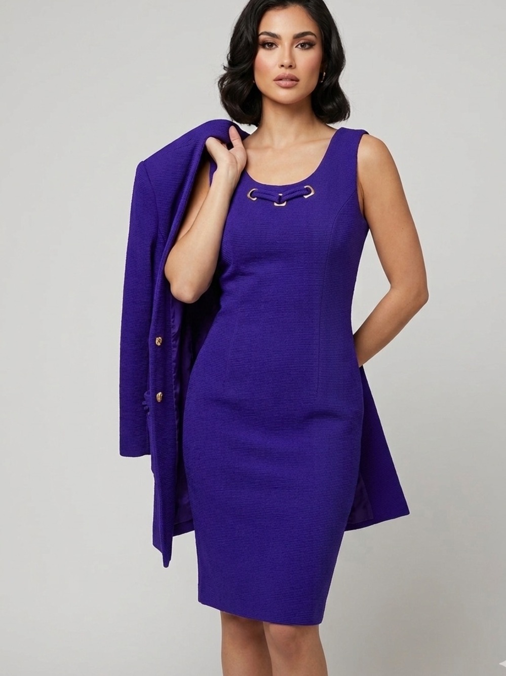 Farouche by Lori Weidner Dress + Jacket Set in Royal Purple Made in Canada